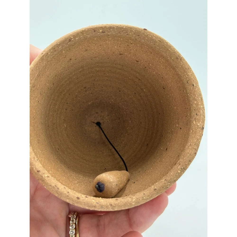 Pottery Bell Unique Small Brown Speckled Textured Stoneware Decor One of a Kind